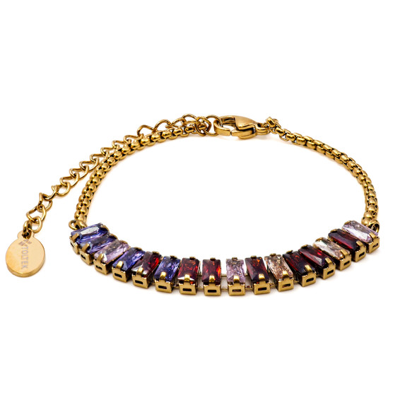 Bracelet en acier inoxydable PVD doré & zircons multicolores