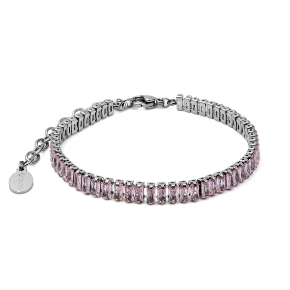 Bracelet en acier inoxydable & zircons roses facettés