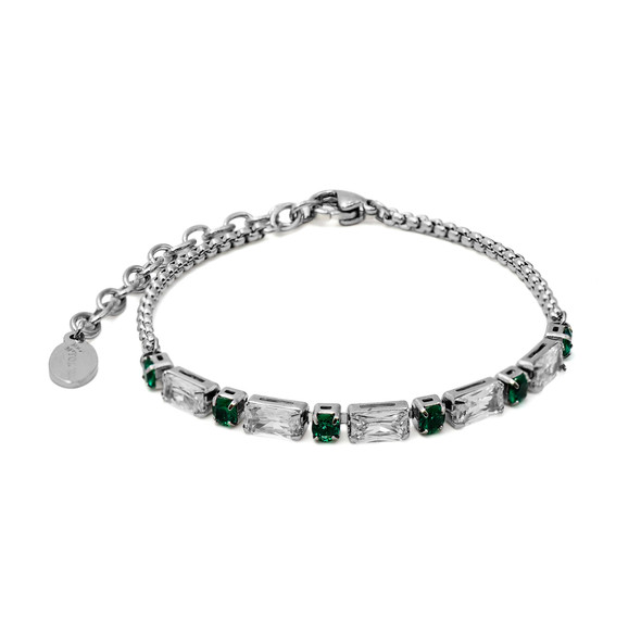 Bracelet en acier inoxydable & zircons blanc et imit. Émér.
