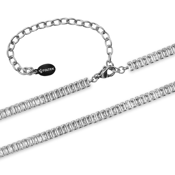Collier en acier inoxydable & zircons rectangulaires facettés