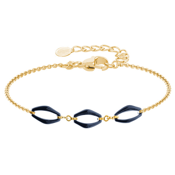 Bracelet en acier inoxydable doré & 3 motifs en céramique bleue