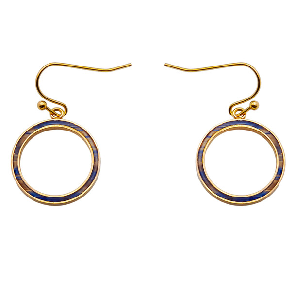 Boucles d'oreilles en acier inoxydable doré & bois teinté jaune et bleu