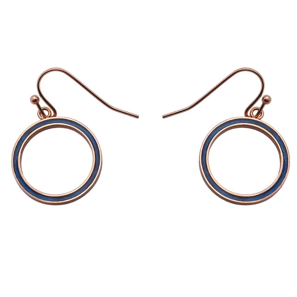 Boucles d'oreilles en acier inoxydable PVD rosé & bois teinté bleu