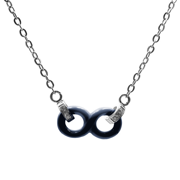 Collier en acier inoxydable & céramique bleue, zircons et motif infini
