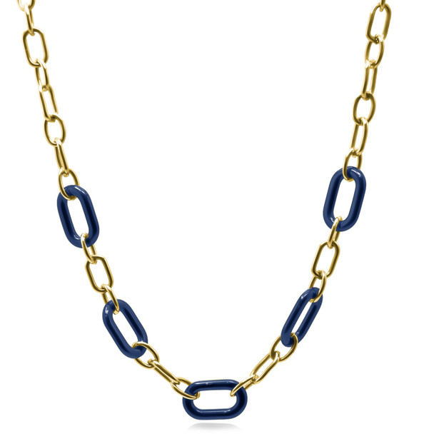 Collier en acier inoxydable PVD doré & céramique bleue