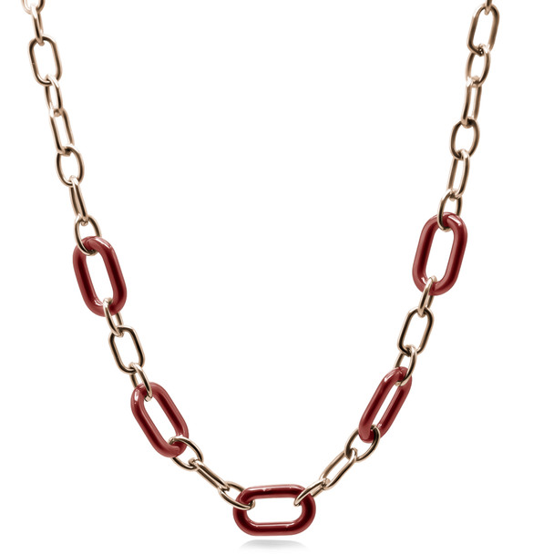 Collier en acier inoxydable PVD rosé & céramique rouge