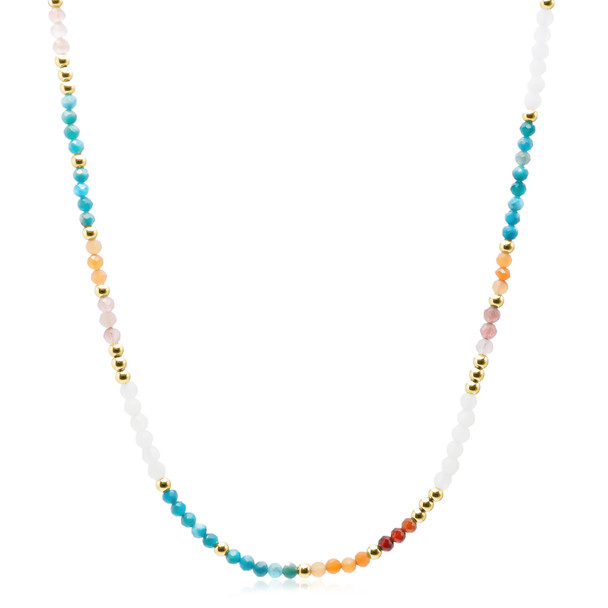Collier en acier inoxydable doré & pierres naturelles facettés