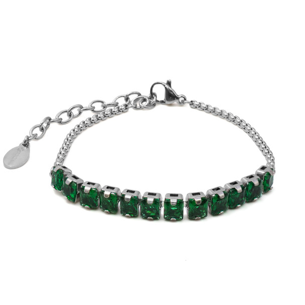 Bracelet en acier inoxydable & imitation émeraude facettés verts