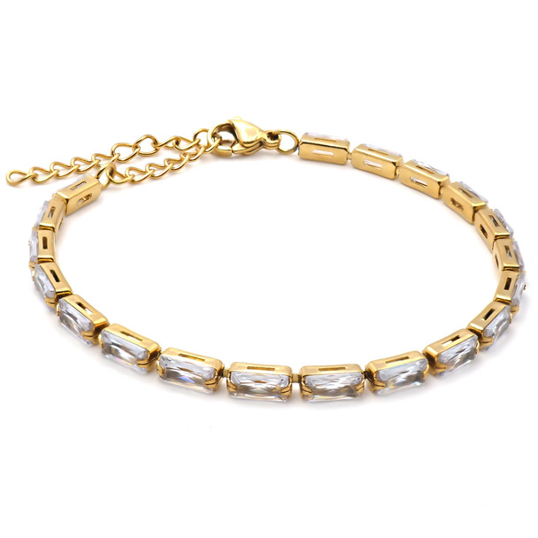 Bracelet en acier inoxydable PVD doré & zircons blancs