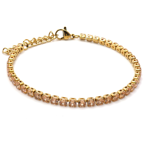 Bracelet en acier inoxydable PVD doré & zircons champagnes