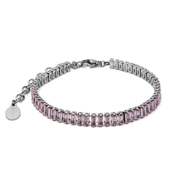 Bracelet en acier inoxydable & zircons roses facettés