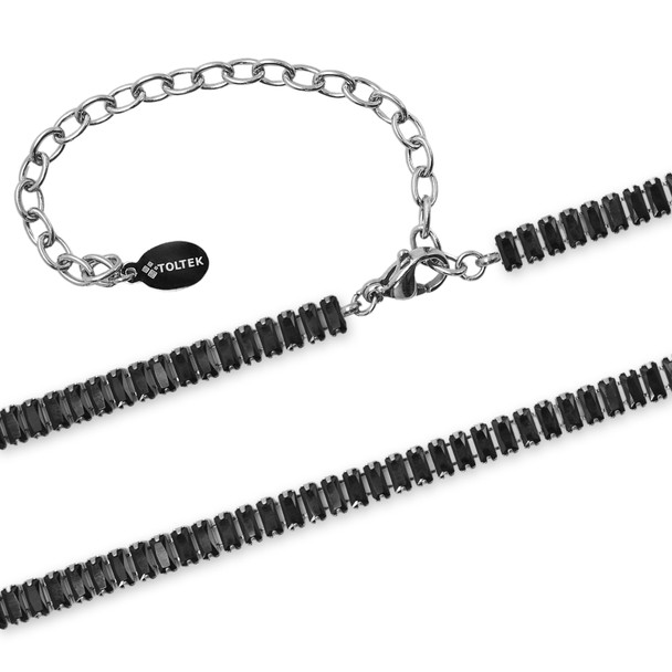 Collier en acier inoxydable & imitation spinelle noire