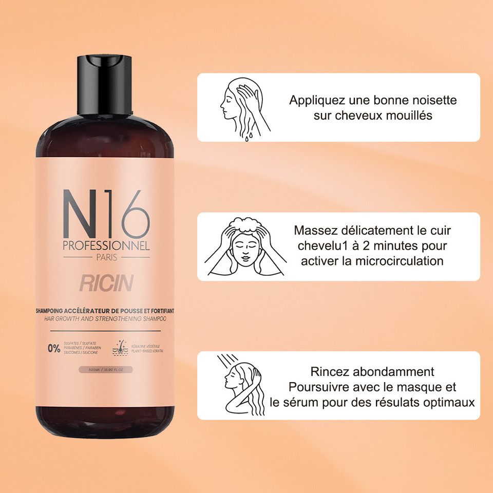 Shampooing Ricin Accélérateur de Pousse N16 Professionnel 500 ml