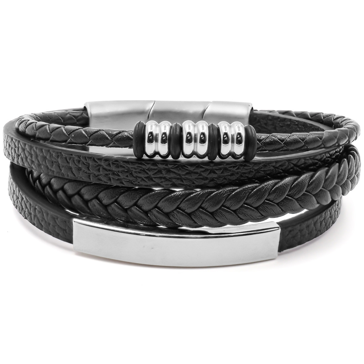 Bracelet Acier simili cuir - réglable
