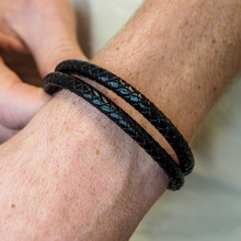 Bracelet Acier simili Cuir Tressé Noir- réglable