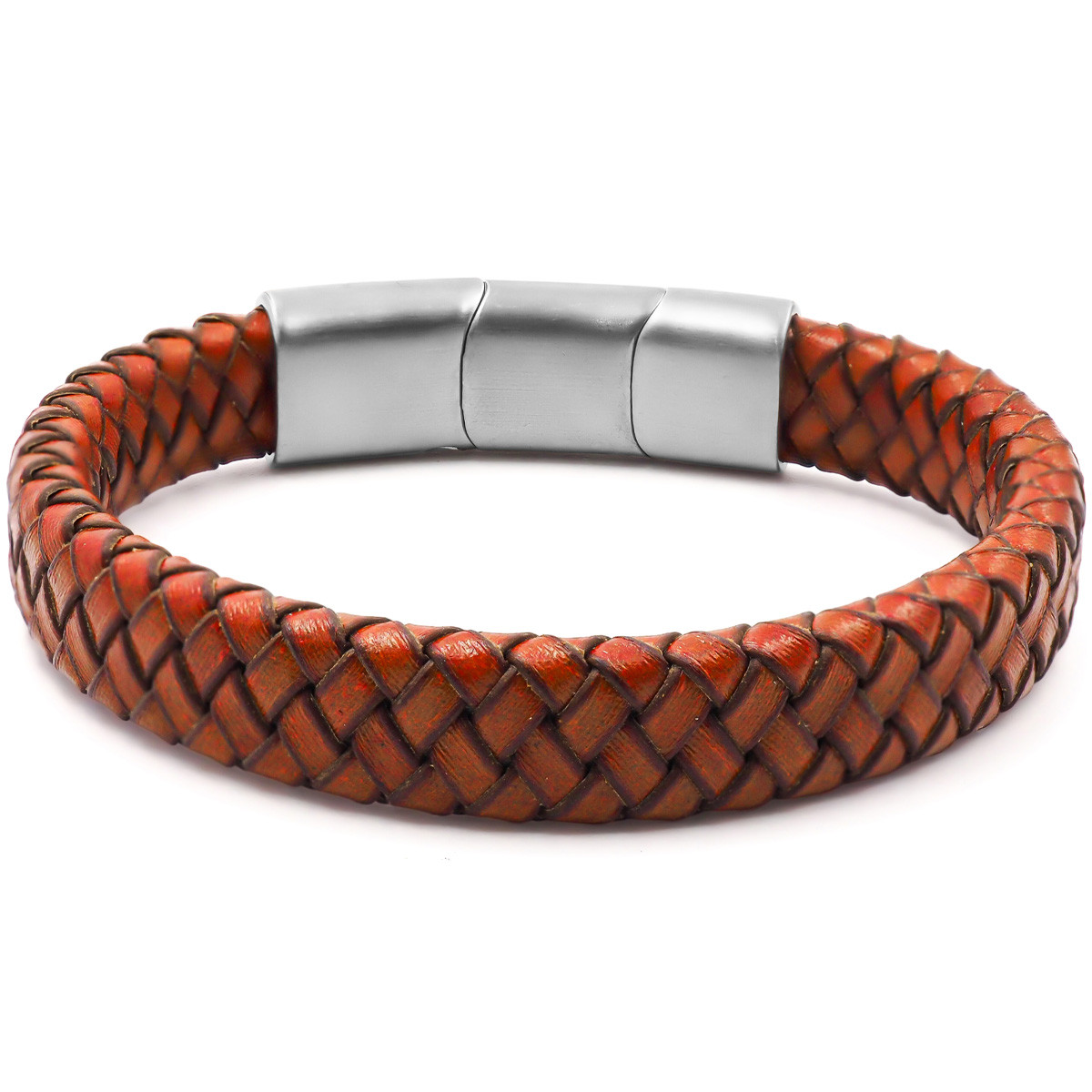 Bracelet Acier - Simili cuir tressé Orange