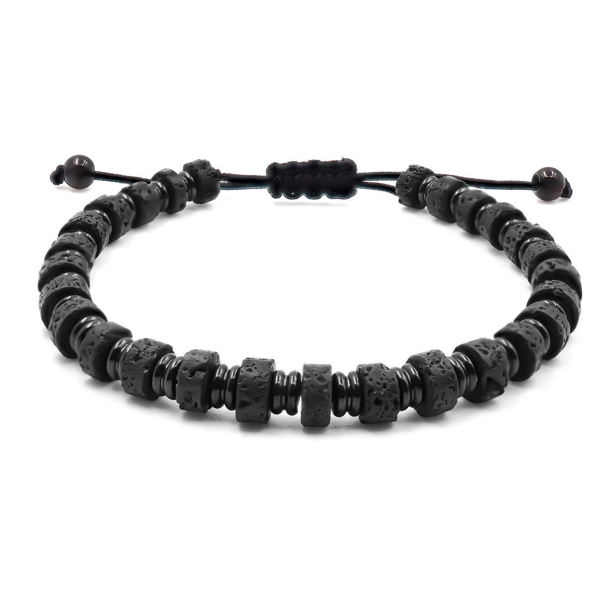 Bracelet Acier Noir - Pierre de Lave