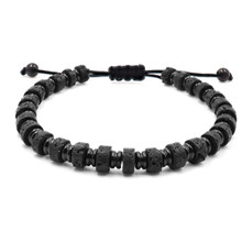 Bracelet Acier Noir - Pierre de Lave