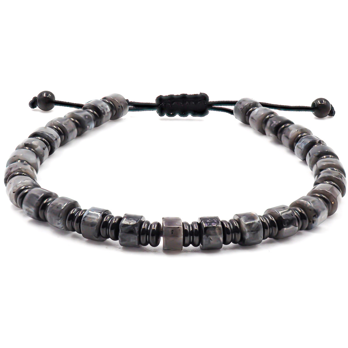 Bracelet Acier Noir - Jaspe Gris