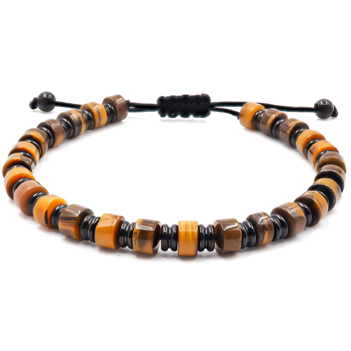 Bracelet acier noir - œil de tigre