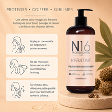 Crème Réparatrice Kératine Cheveux Abîmés N16 Professionnel 350 ml