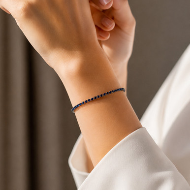 Bracelet en acier inoxydable & imitation saphir ronds facettés