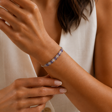 Bracelet en acier inoxydable & zircons blanc et imita. améthyste