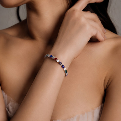Bracelet en acier inoxydable & zircons blanc et violet et bleu et rouge
