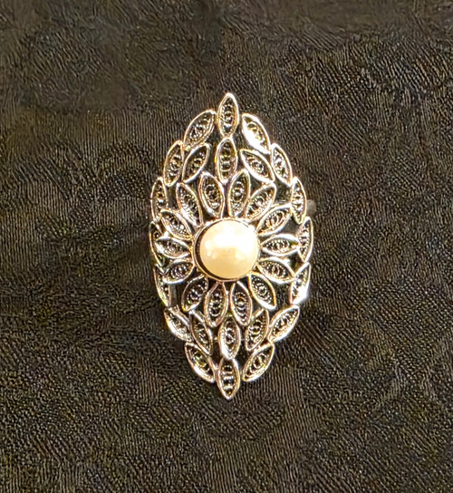 Silver Adjustable Ring Pearl