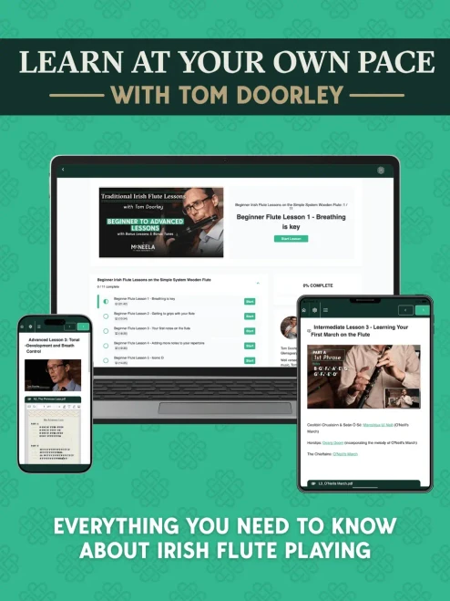Big Course Sale - Limited Offer: One-time payment. (Tom Doorley holding an Irish flute)