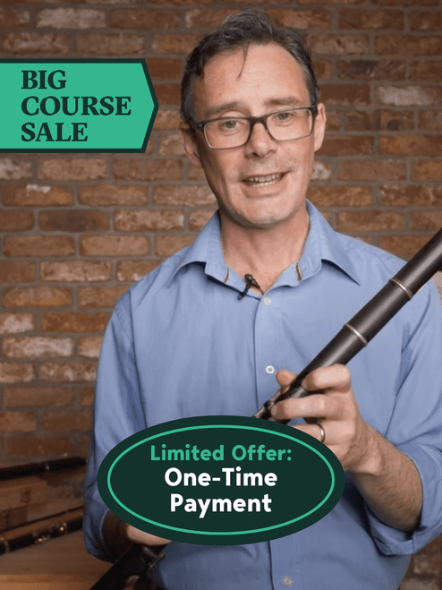 Big Course Sale - Limited Offer: One-time payment. (Tom Doorley holding an Irish flute)