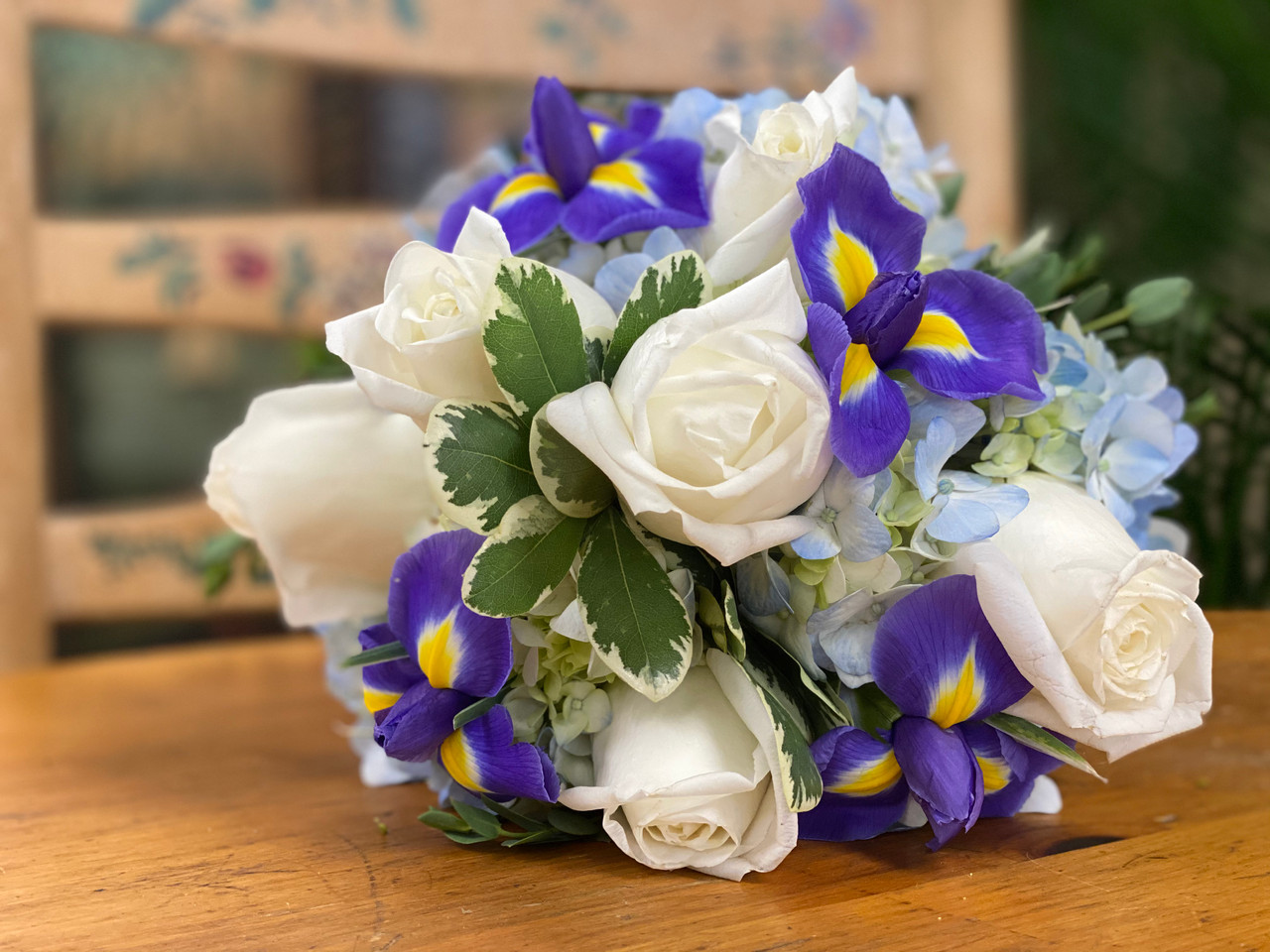purple and blue flower bouquet