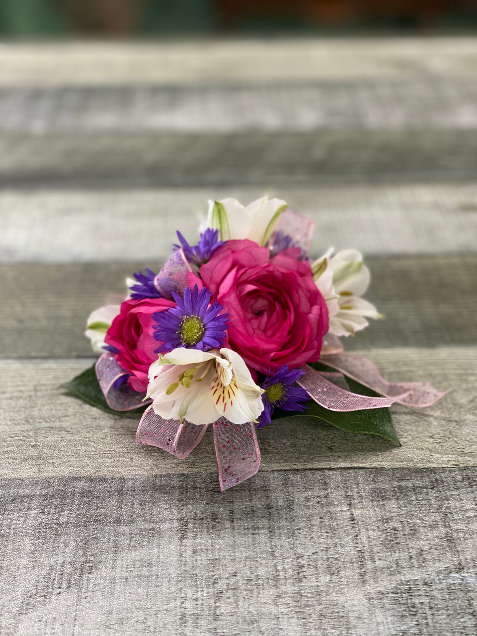 Springy Pink Wrist Corsage - Belvedere Flowers of Havertown PA