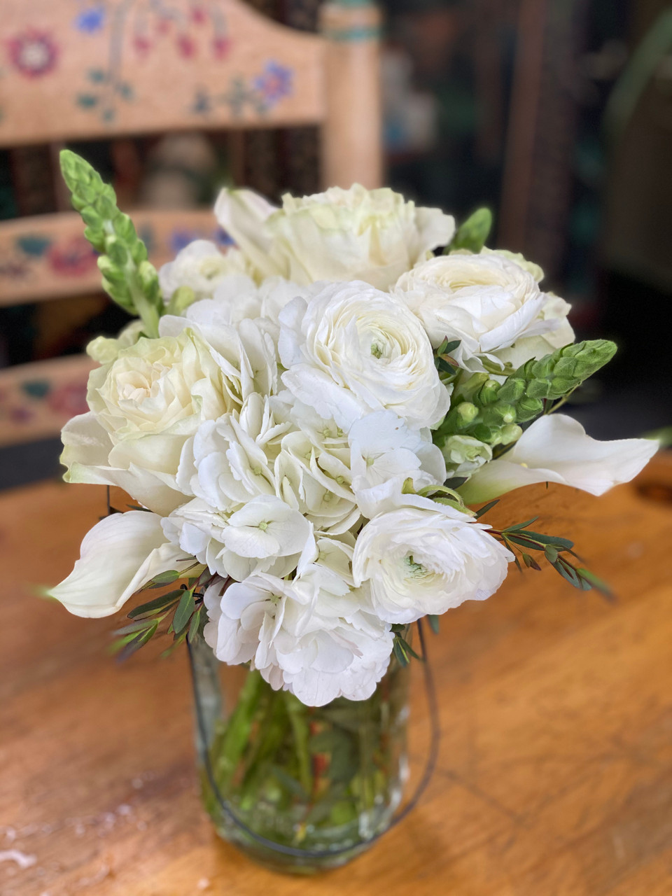 Classic Whites (Small Mason Jar Bouquet) - Belvedere Flowers of