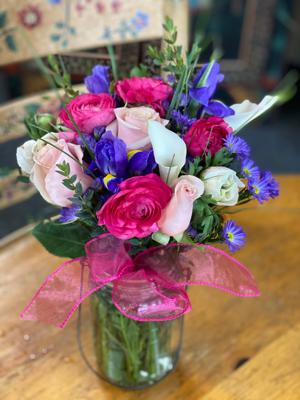Pink & Purple Passion ( Hand Tied Mason Jar Bouquet) - Belvedere