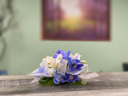 Blue & White Wrist Corsage