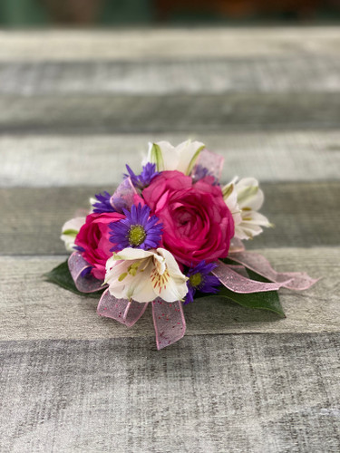 Blue & White Wrist Corsage - Belvedere Flowers of Havertown PA