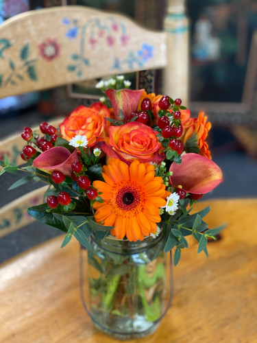 Orange Crush (Small Mason Jar Bouquet) - Belvedere Flowers of