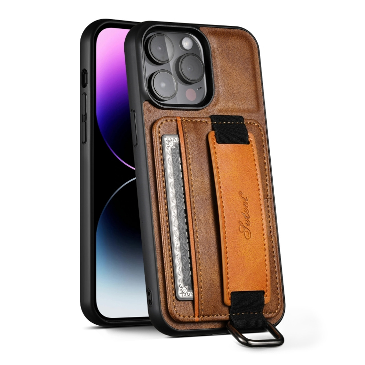 iPhone 11 Pro Max Suteni H13 Card Wallet Wrist Strap Holder PU