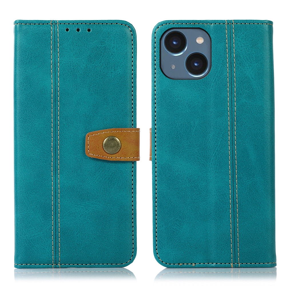 iPhone 15 Stitching Thread Calf Texture Leather Phone Case - Light Green iPhone 15 Stitching Thread Calf Texture Leather Phone Case - Light Green