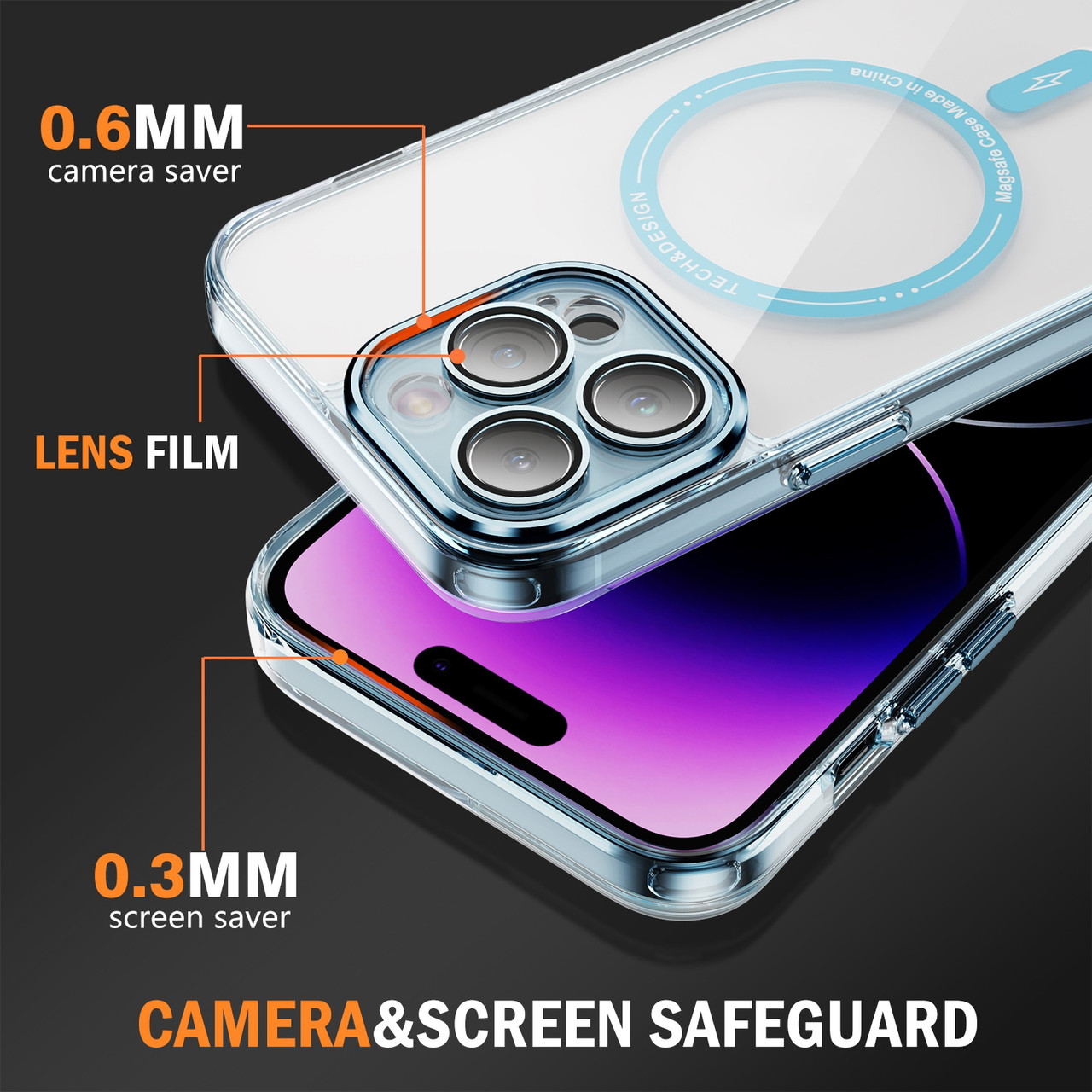 iPhone 13 Pro Max Airbag Magsafe PC Hybrid TPU Phone Case - Clear Blue