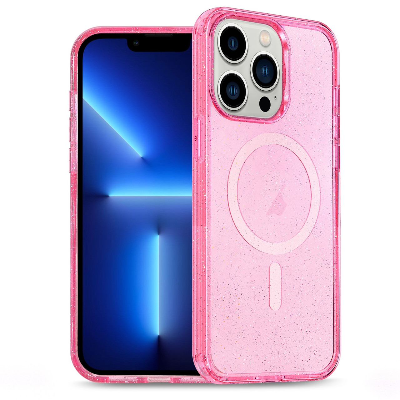 iPhone 13 Pro Glitter Powder TPU Hybrid PC MagSafe Phone Case - Pink