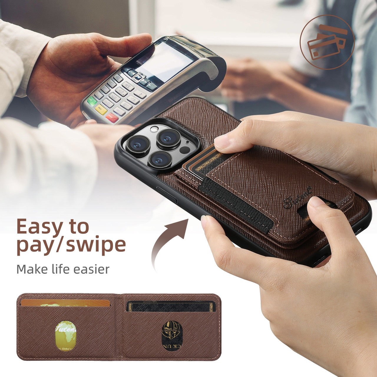 iPhone 13 Suteni H17 Cross Grain Leather MagSafe Detachable Wallet ...