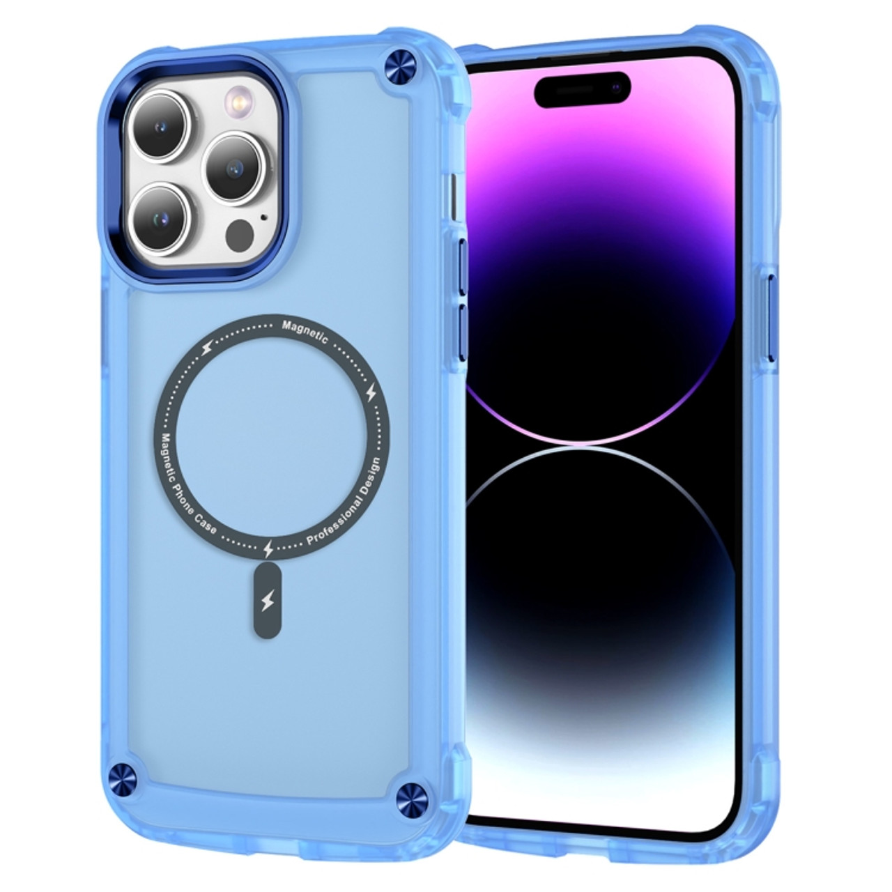 BulkSourcing Anti-Scratch Cover for iPhone 15 Pro Max , Clear PC+TPU+Glass  Lens Film Phone Case Magnetic Shell Compatible with MagSafe - Blue  Wholesale