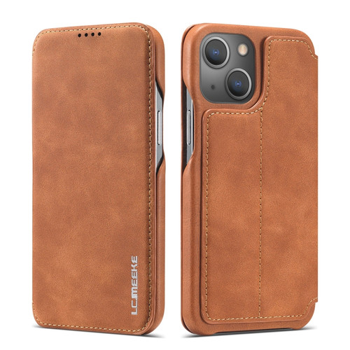 iPhone 13 mini LC.IMEEKE Hon Ancient Series Horizontal Flip Leather Case with Holder & Card Slot  - Brown