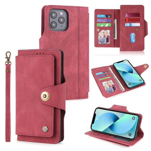 iPhone 13 mini POLA 9 Card-slot Oil Side Leather Phone Case  - Red