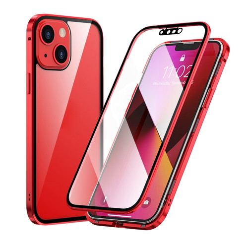 iPhone 13 mini HD Magnetic Metal Frame Double-sided Tempered Glass Phone Case  - Red
