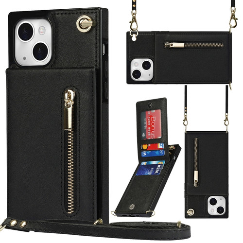 iPhone 13 mini Cross-body Zipper Square Phone Case with Holder  - Black