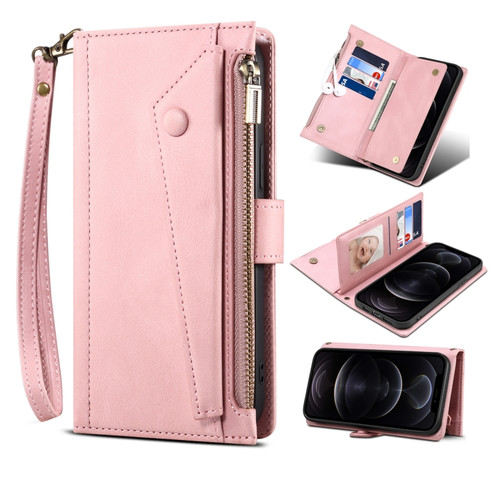 iPhone 13 mini Retro Frosted Horizontal Flip Leather Case with Holder & Card Slot & Wallet & Zipper Pocket & Lanyard  - Rose Gold