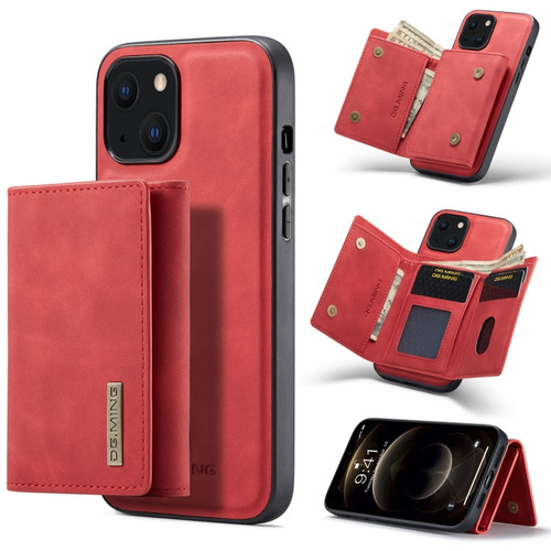 iPhone 13 mini DG.MING M1 Series 3-Fold Multi Card Wallet Shockproof Case with Holder Function  - Red